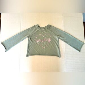 Harper & Elliott sweatshirt, size Junior XS, light green “love” my dog